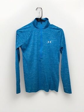 Under Armour Women Small Blue HeatGear 1/2 Zip Pullover Running Top Long Sleeve